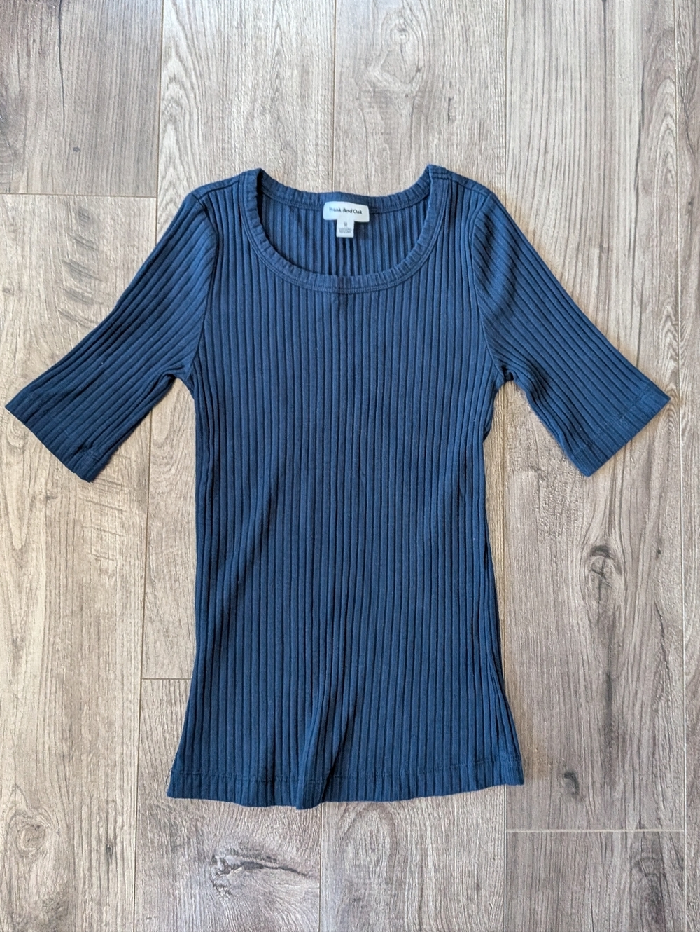 Frank And Oak Ribbed Knit 3/4 Sleeve Top in Grey Blue